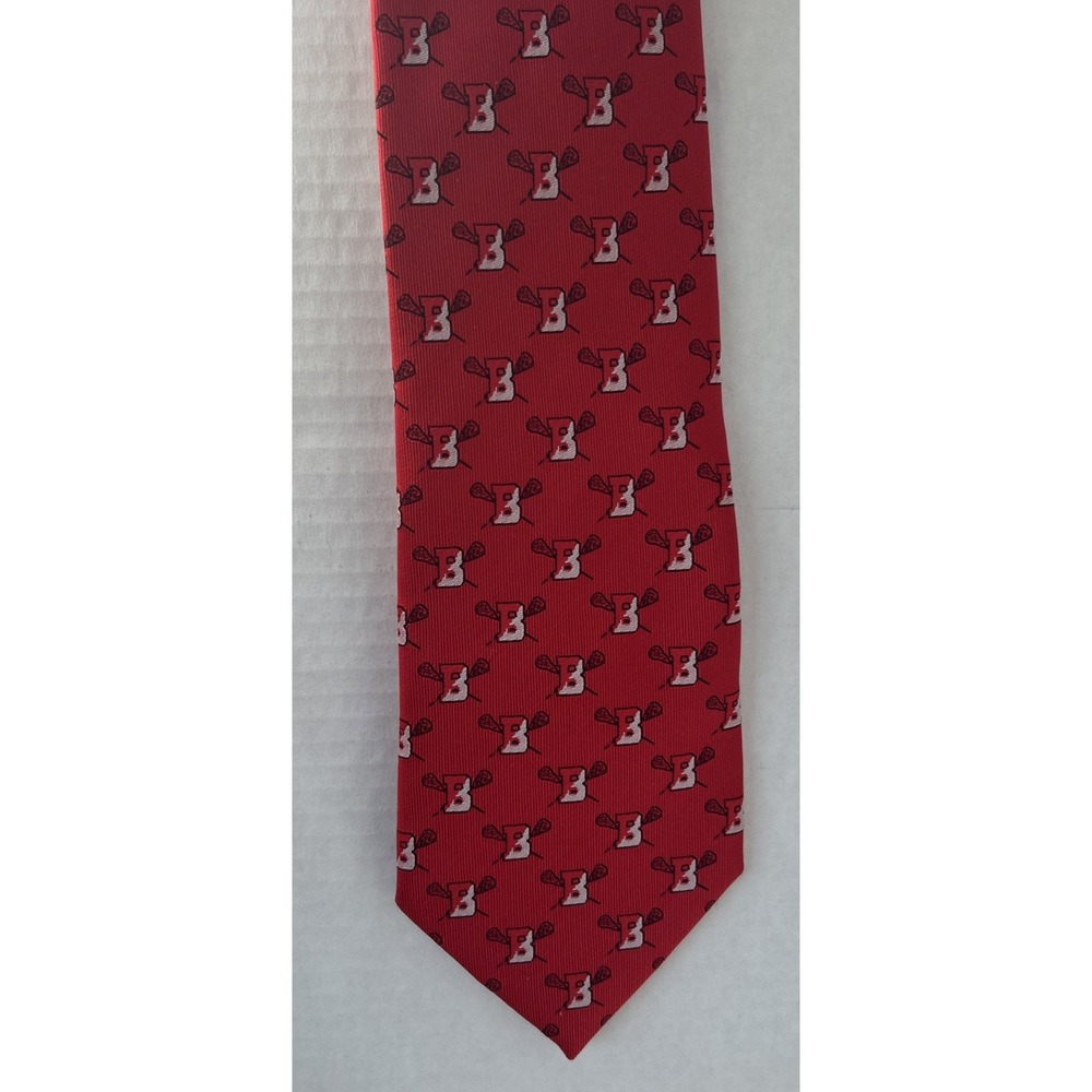 Boston Lacrosse Tie Red Silk Blend Crossed Sticks Logo Men's Necktie Custom LAX